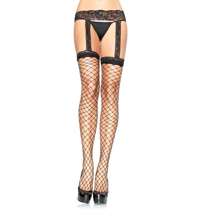 Comprar Leg Avenue Medias De Red Con Liguero De Encaje Negro