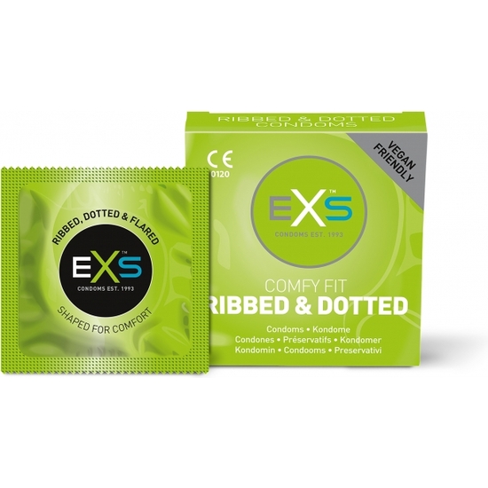 RIBBED DOTTED AND FLARED - 3 PACK EXS CONDOMS