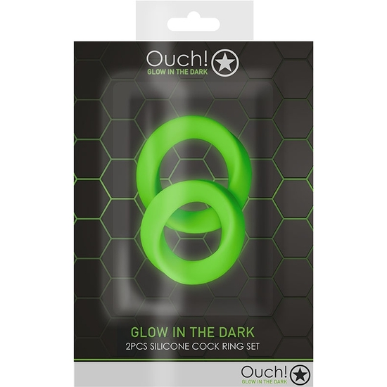 
				OUCH! - 2 PCS ANILLOS PARA EL PENE - GLOW IN THE DARK
				