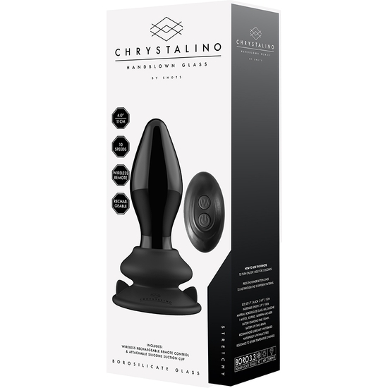 STRETCHY - GLASS VIBRATOR - WITH SUCTION CUP AND REMOTE - RECHARGEABLE - 10 VELOCIDADES - NEGRO