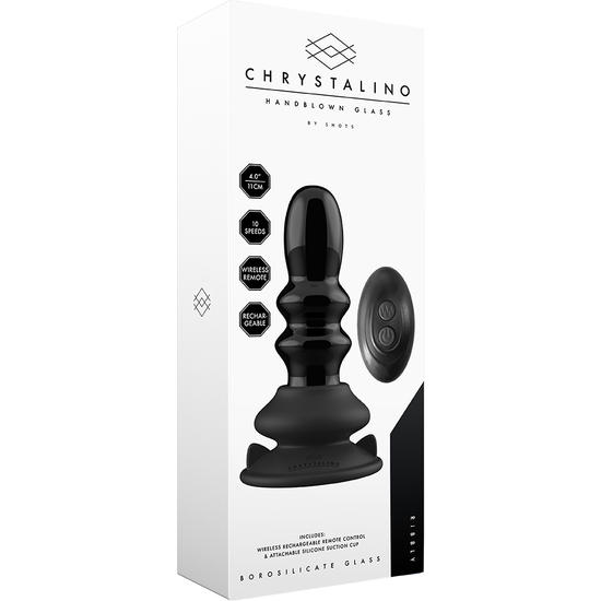 RIBBLY - GLASS VIBRATOR - WITH SUCTION CUP AND REMOTE - RECHARGEABLE - 10 VELOCIDADES - NEGRO