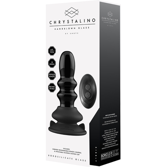RIBBLY - GLASS VIBRATOR - WITH SUCTION CUP AND REMOTE - RECHARGEABLE - 10 VELOCIDADES - NEGRO