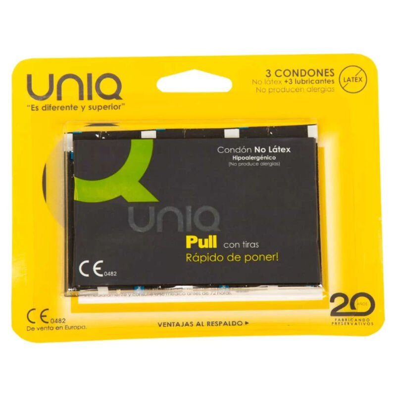 UNIQ PULL PRESERVATIVOS CON TIRAS SIN LATEX 3 UNIDADES UNIQ