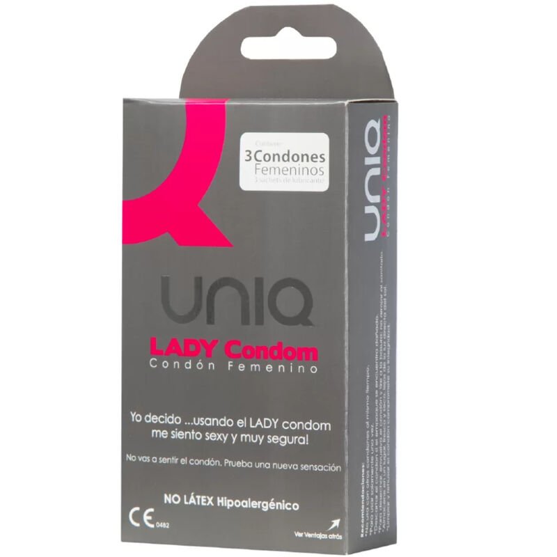 UNIQ LADY CONDOM PRESERVATIVOS FEMENINOS CON LIGUERO SIN LATEX 3 UNIDADES UNIQ