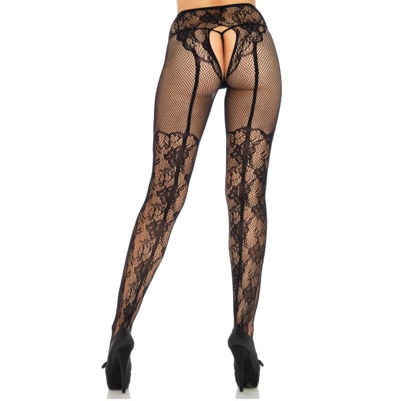 LEG AVENUE MEDIAS ALTAS CON ABERTURA TRASERA DISEÑO FLORAL TALLA UNICA LEG AVENUE HOSIERY