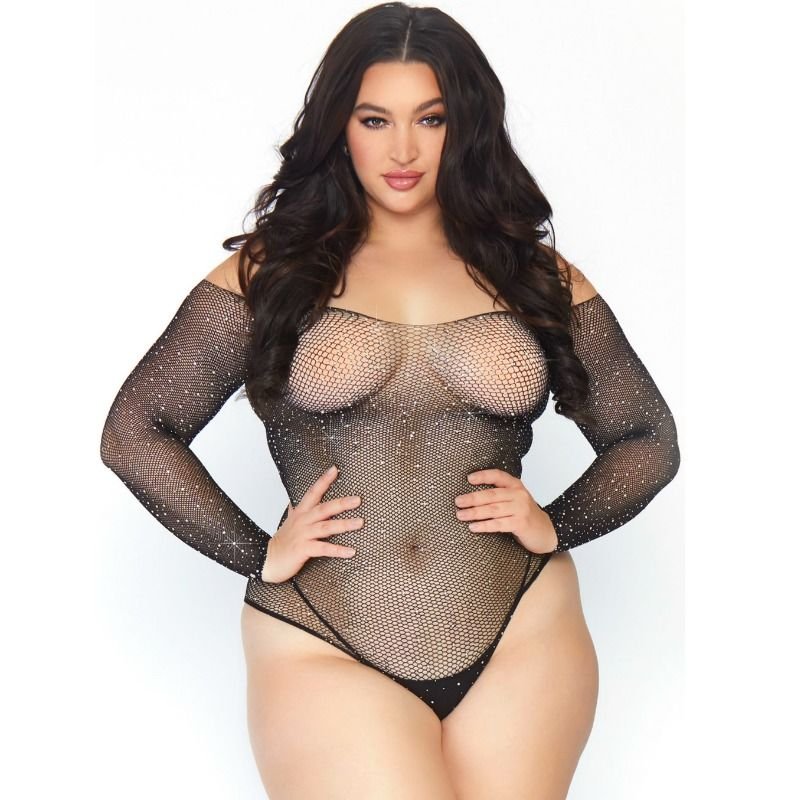 LEG AVENUE CRYSTALIZED FISHNET BODYSTOCKING 1X-2X LEG AVENUE BODYSTOCK