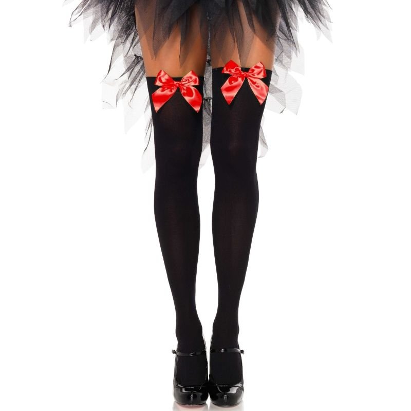 Comprar Leg Avenue Medias Altas Negras Con Lacito Rojo Talla Unica