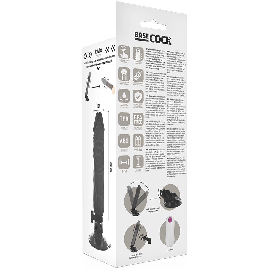 BASECOCK REALISTIC VIBRADOR CONTROL REMOTO NEGRO 20CM