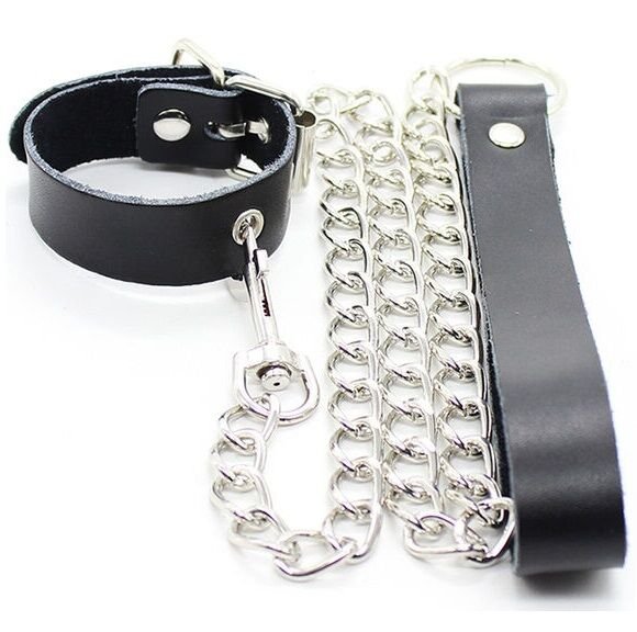 OHMAMA COLLAR Y CORREA PIEL CON CADENA METALICA OHMAMA FETISH 