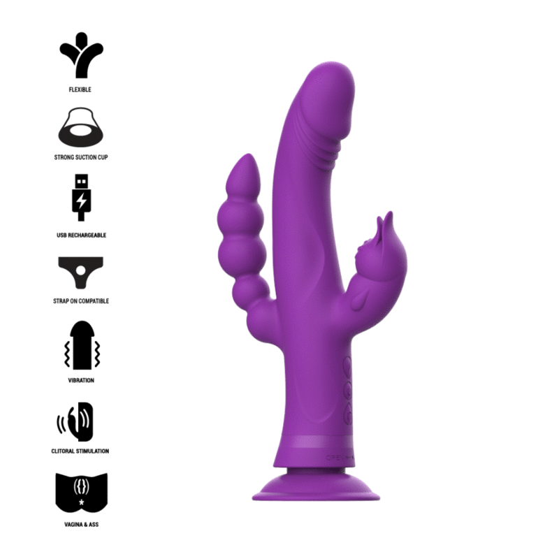 INTENSE - CASANOVA VIBRADOR RABBIT SILICONA TRIPLE MOTOR MORADO INTENSE FUN