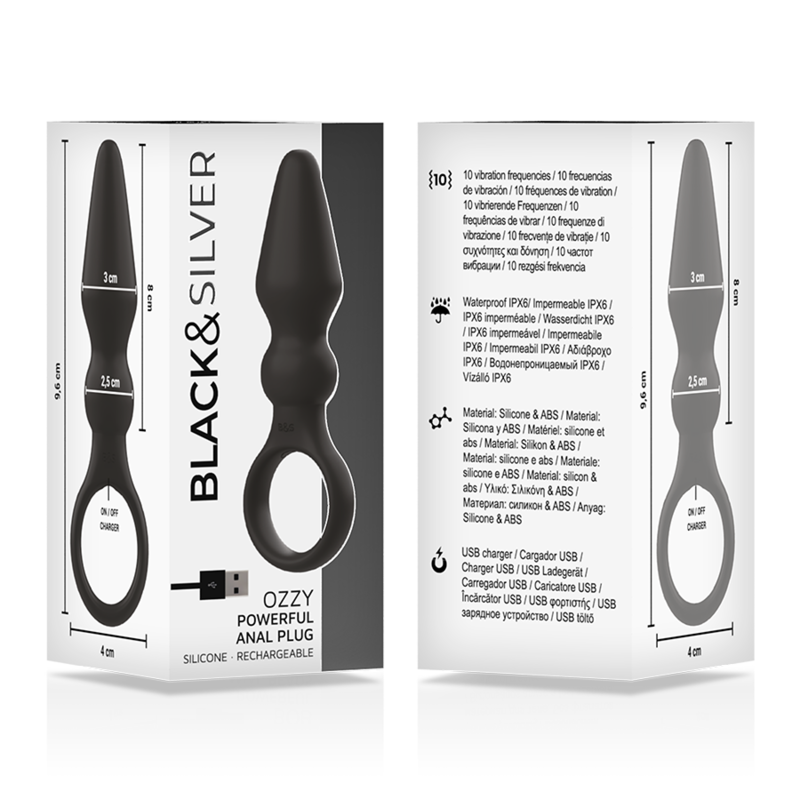 BLACK&SILVER - OZZY POTENTE VIBRADOR PLUG ANAL SILICONA