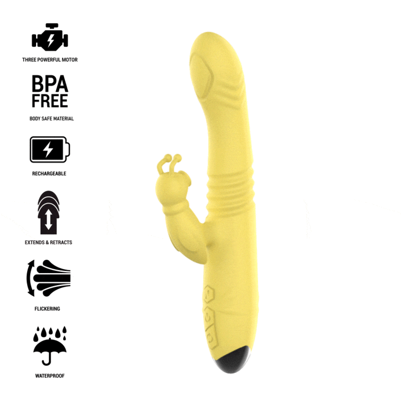 INTENSE - TOKY VIBRADOR MULTIFUNCIÓN RECARGABLE UP & DOWN CON ESTIMULADOR DE CLITORIS AMARILLO INTENSE FUN