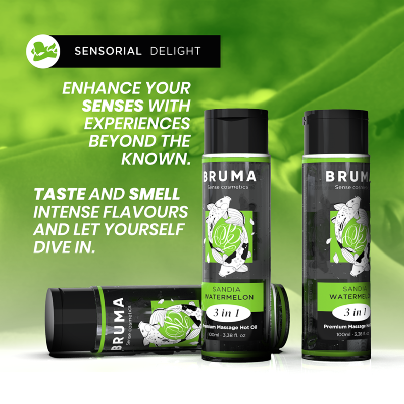 BRUMA - ACEITE DE MASAJE PREMIUM EFECTO CALOR SABOR SANDÍA 3 EN 1