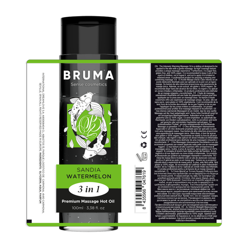BRUMA - ACEITE DE MASAJE PREMIUM EFECTO CALOR SABOR SANDÍA 3 EN 1