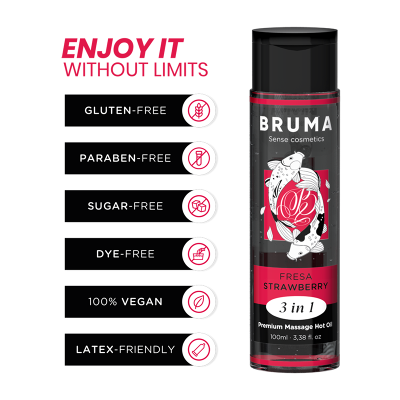BRUMA - ACEITE DE MASAJE PREMIUM EFECTO CALOR SABOR FRESA 3 EN 1