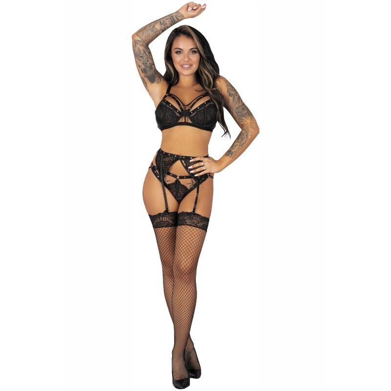 LIVCO CORSETTI FASHION - POJZON LC 90670 SUJETADOR + MEDIAS + LIGUERO + PANTY NEGRO L/XL LIVCO CORSETTI SETS