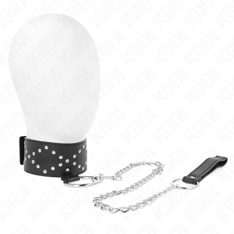 KINK - COLLAR CON CORREA 65 CM CON TACHUELAS PLATEADAS MODELO 3 AJUSTABLE 36-43 CM X 5 CM KINK