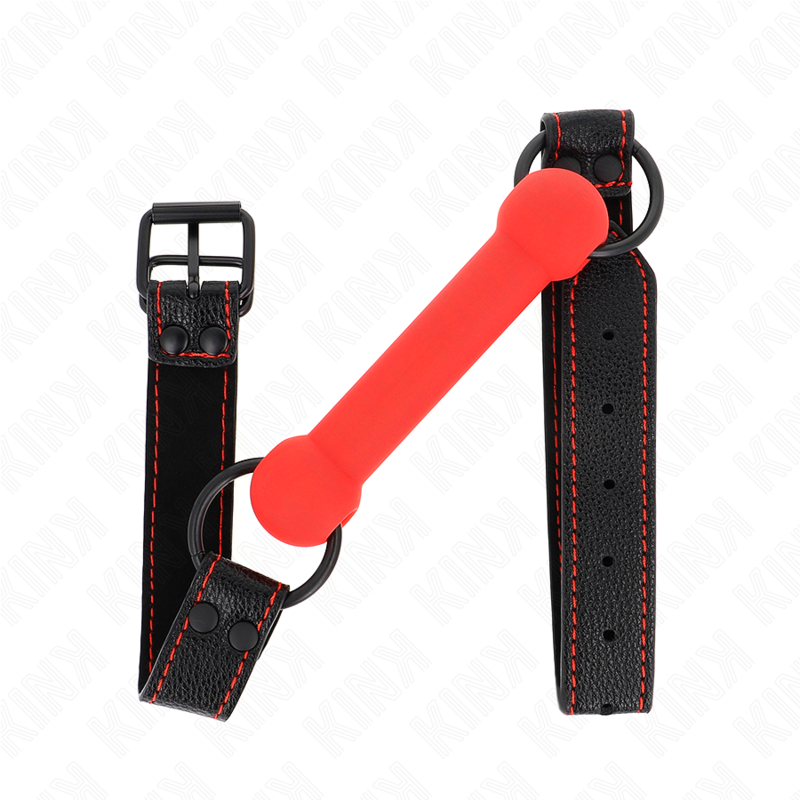 KINK - MORDAZA FORMA DE HUESO CON CORREA POLIPIEL ROJO AJUSTABLE 41-57 CM KINK