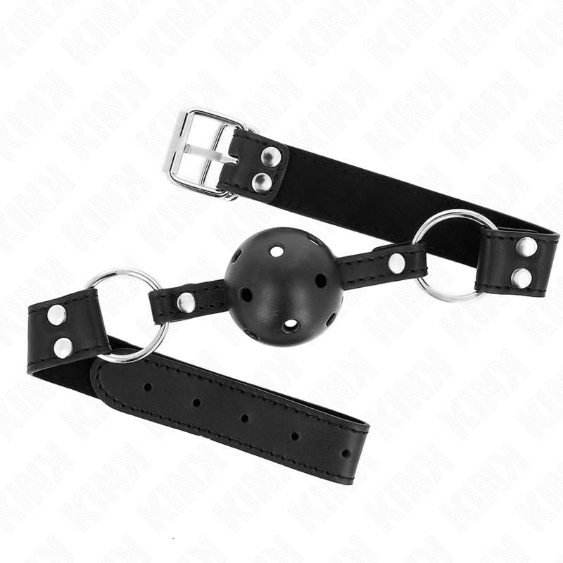 KINK - MORDAZA DE BOLA 4 CM TRANSPIRABLE CON DOBLE REMACHE MODELO 1 NEGRO 62 x 2.5 CM AJUSTABLE 42-58 CM KINK