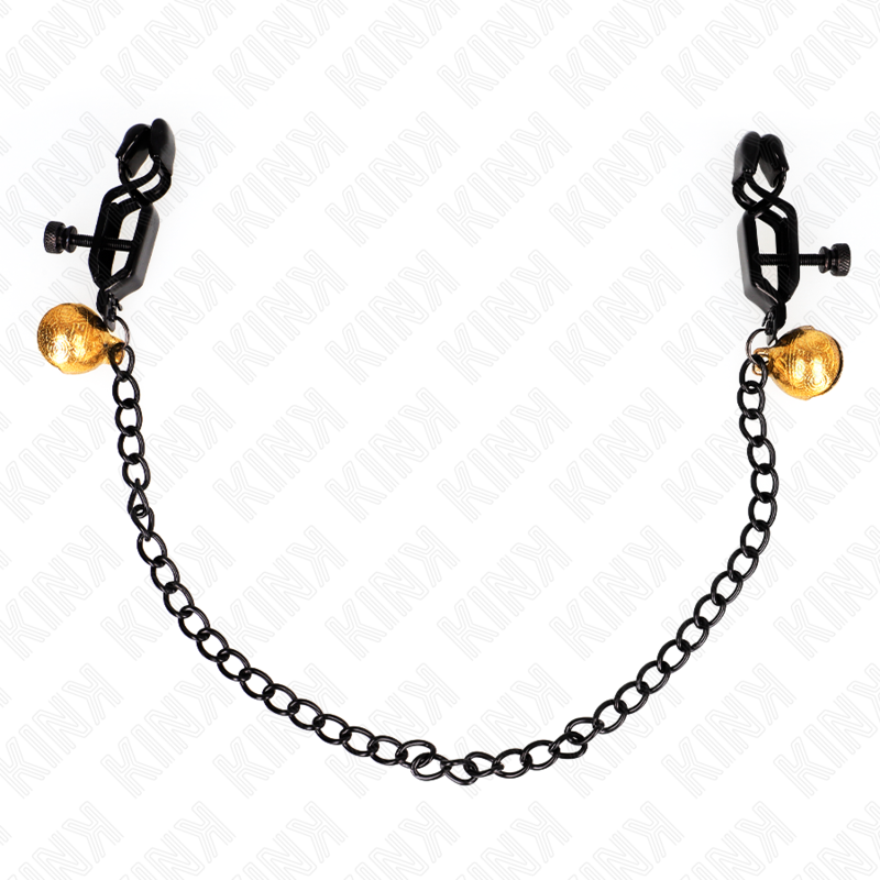 KINK - PINZAS PARA PEZONES PLANAS NEGRO CON CASCABEL Y CADENA PLATEADO 30 CM KINK