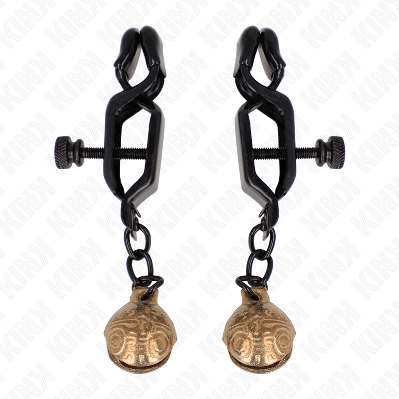 KINK - PINZAS PARA PEZONES PLANAS NEGRO CON CASCABEL 7 CM KINK