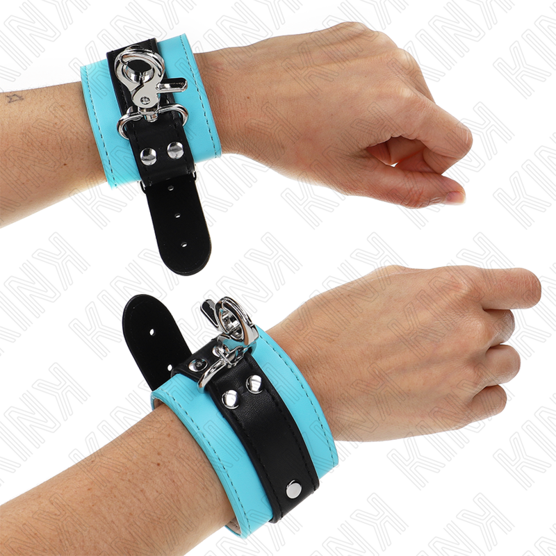 KINK - MUÑEQUERAS CON CIERRE PREMIUM NEGRO / AZUL AJUSTABLE 21-28 CM X 5.5 CM KINK