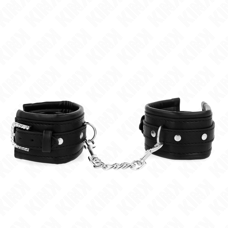 KINK - MUÑEQUERAS NEGRO CON HEBILLA DE DIAMANTES DE IMITACIÓN AJUSTABLE 25-32 CM X 5.5 CM KINK