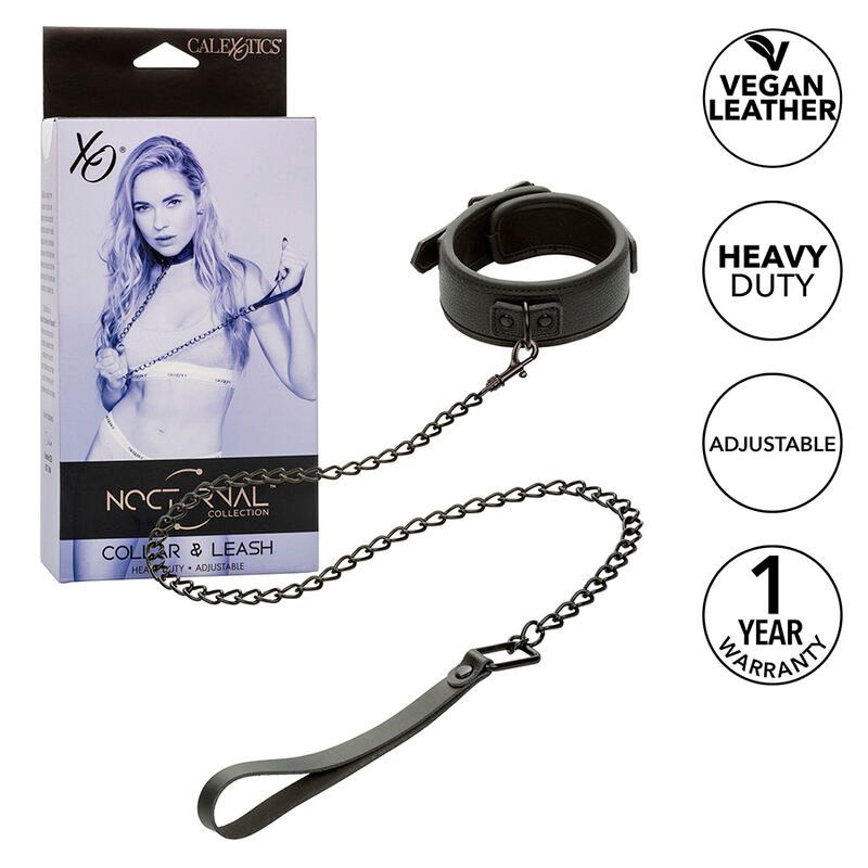CALEXOTICS - NOCTURNAL COLLAR Y CORREA CUERO AJUSTABLE NEGRO CALEXOTICS