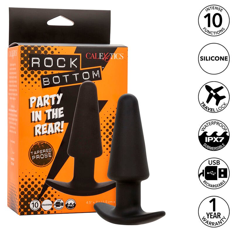 CALEXOTICS - ROCK BOTTOM PLUG ANAL CÓNICO 10 VIBRACIONES SILICONA NEGRO CALEXOTICS