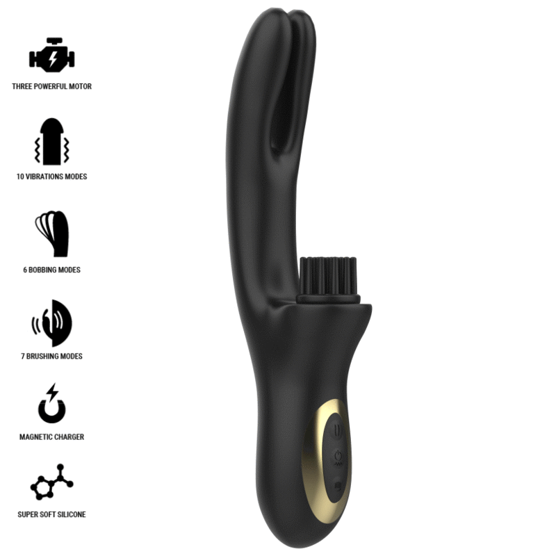 IBIZA - VIBRADOR HI-TECH RABITT BRUSHING MULTI CELDAS CLITORIALES Y DOBLE PINCHING NEGRO IBIZA TECHNOLOGY
