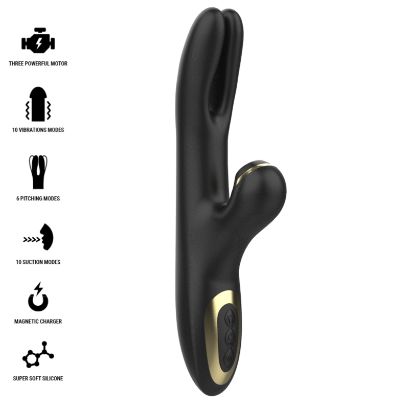 IBIZA - VIBRADOR  HI-TECH RABITT POR ONDAS CLITORIALES Y  DOBLE PINCHING NEGRO IBIZA TECHNOLOGY