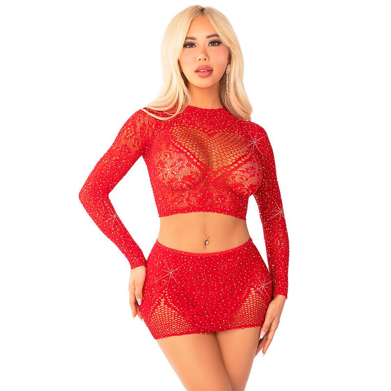 LEG AVENUE - TOP + FALDA DE REJILLA CON BRILLANTES ROJO LEG AVENUE DRESSES