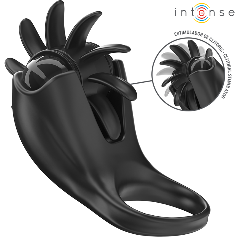 INTENSE - MABEL ANILLO VIBRADOR 10 VIBRACIONES CON ESTIMULADOR DE CLÍTORIS NEGRO INTENSE COUPLES TOYS