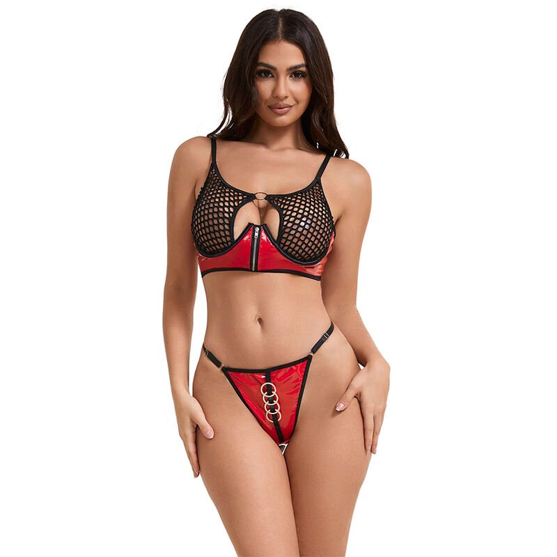 SUBBLIME - 955533 CONJUNTO SUJETADOR CON CREMALLERA DE MALLA DE CHAROL ROJO S/M SUBBLIME SETS