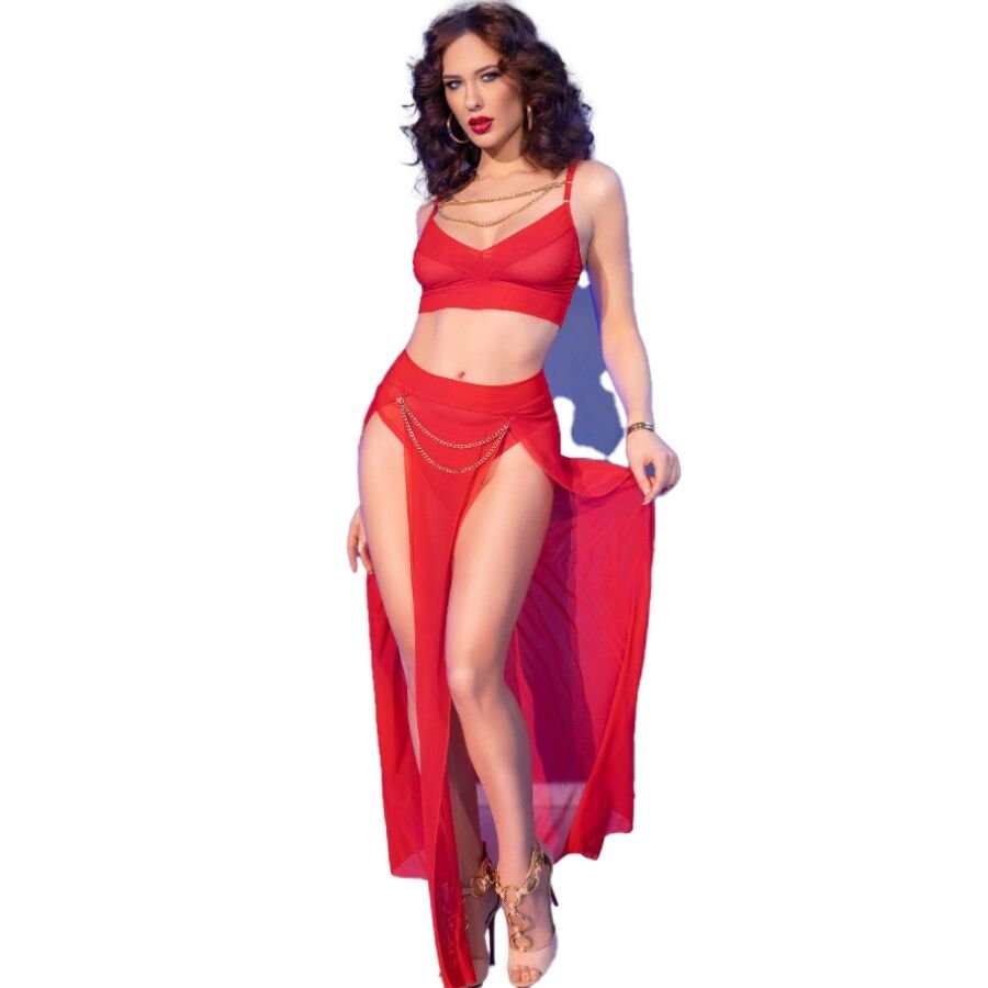 CHILIROSE - CR 4850 SET TOP ROJO Y LEGGINS CON COMPLEMENTOS DORADOS S CHILIROSE SETS