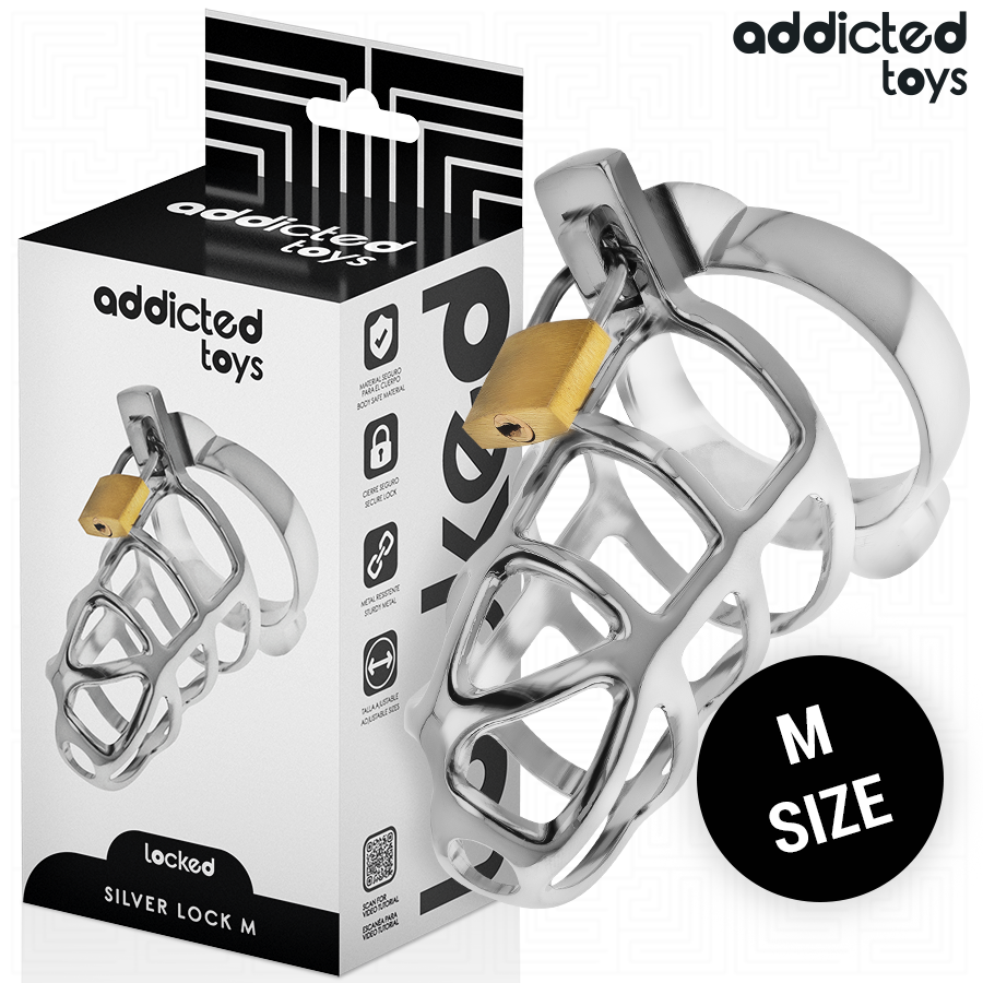 ADDICTED TOYS LOCKED - SILVER LOCK JAULA PARA PENE DE METAL TALLA M ADDICTED TOYS LOCKED