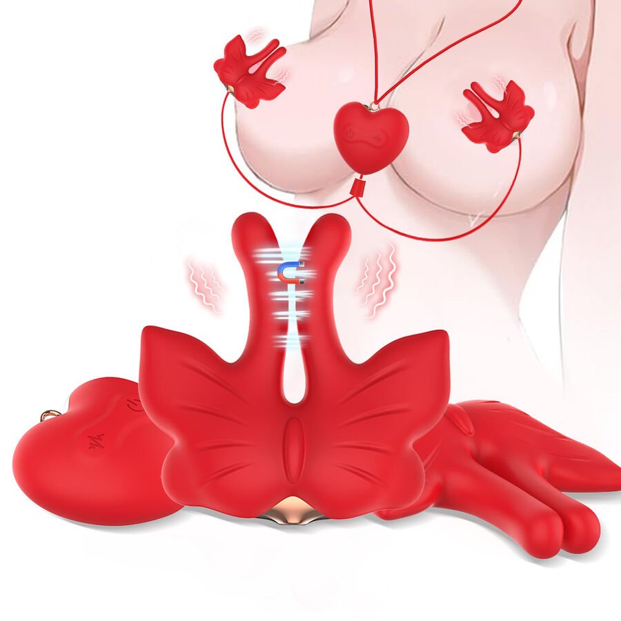 ARMONY - MAGNETIC NIPPLE CLAMPS WITH VIBRATION BUTTERFLY SHAPE RED