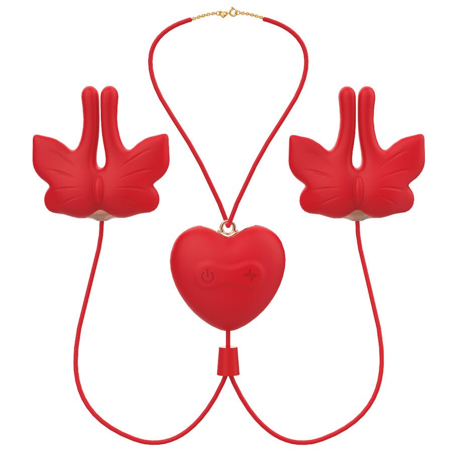 ARMONY - MAGNETIC NIPPLE CLAMPS WITH VIBRATION BUTTERFLY SHAPE RED
