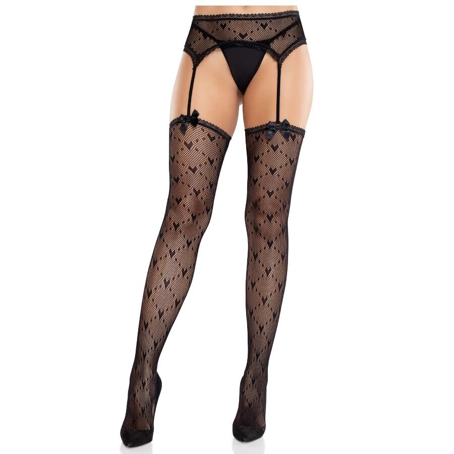 LEG AVENUE - MEDIAS DE CORAZÓN CON LIGAS NEGRO LEG AVENUE HOSIERY