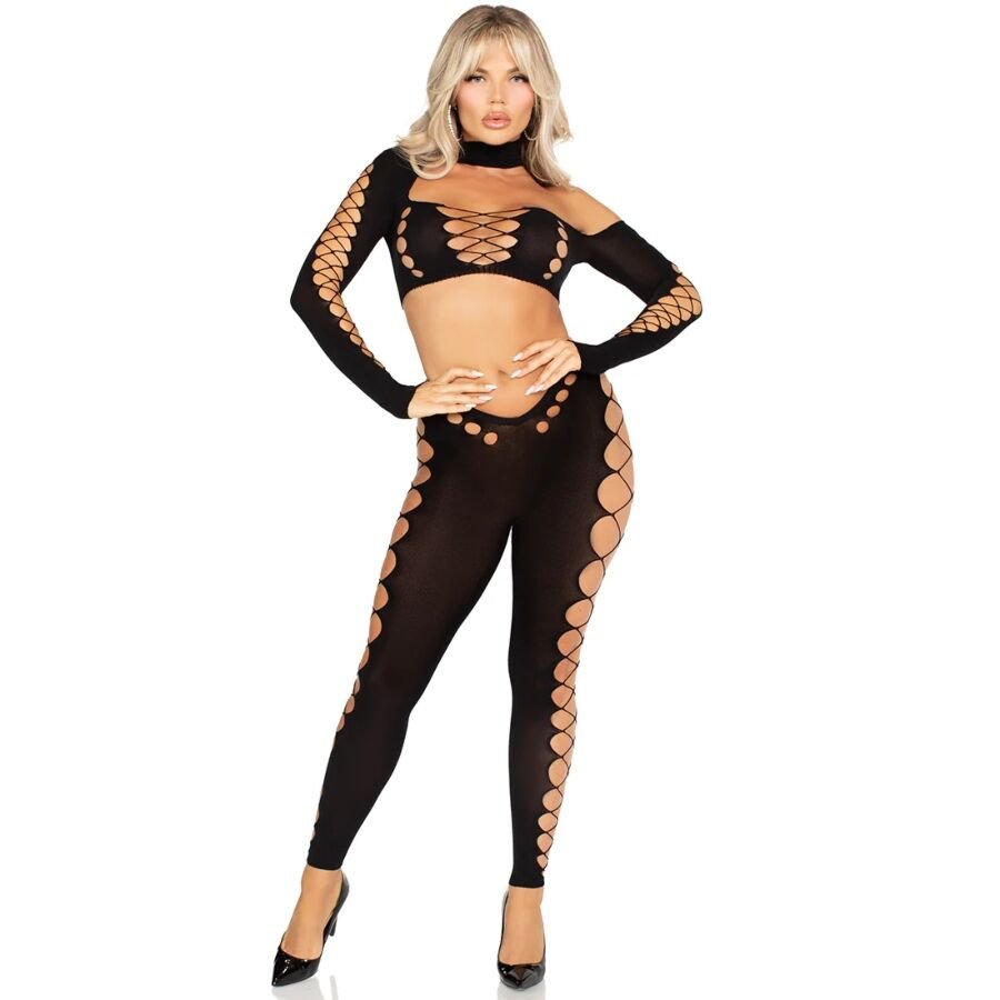 LEG AVENUE - CROP TOP Y LEGGINGS CUT-OUT SIN COSTURAS NEGRO LEG AVENUE SETS