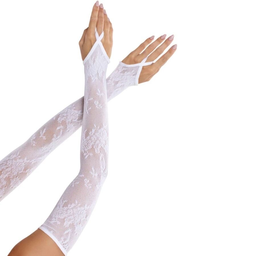 LEG AVENUE - GUANTES EXTRALARGOS CALIENTABRAZOS DE ENCAJE FLORAL BLANCO LEG AVENUE ACCESSORIES