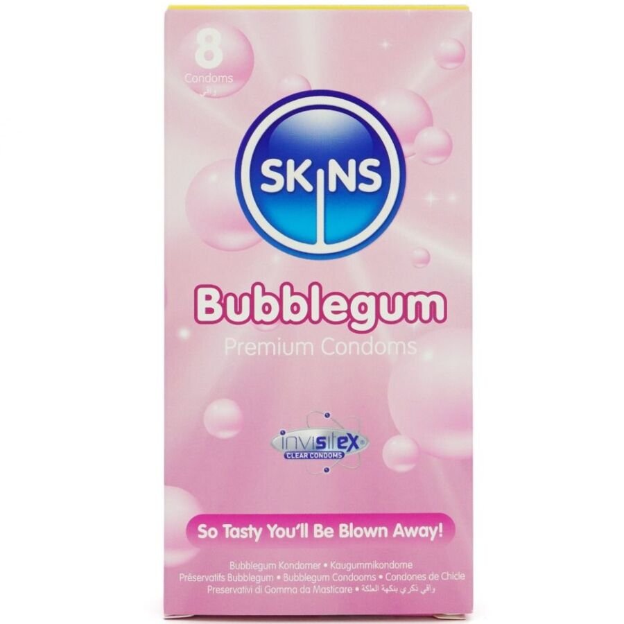 SKINS - PRESERVATIVOS PREMIUM SABOR CHICLE PACK 8 SKINS