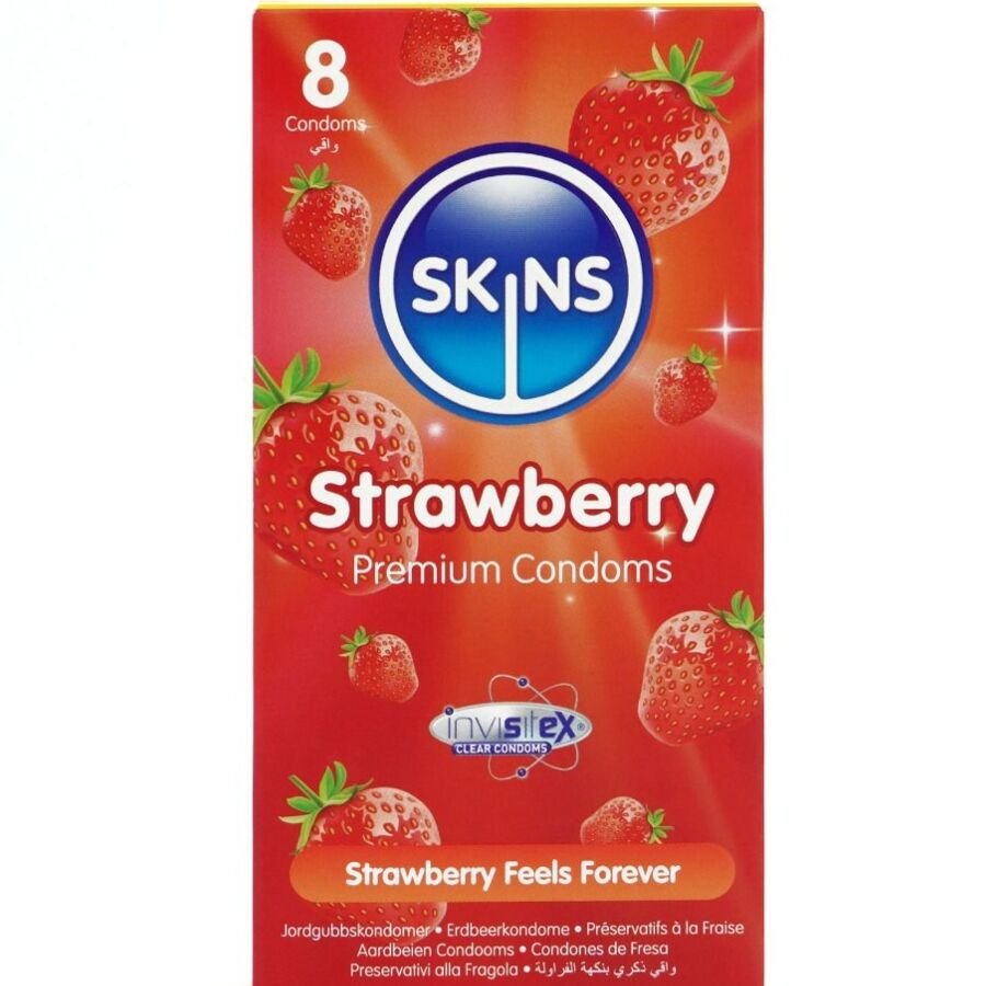SKINS - PRESERVATIVOS PREMIUM SABOR FRESA PACK 8 SKINS