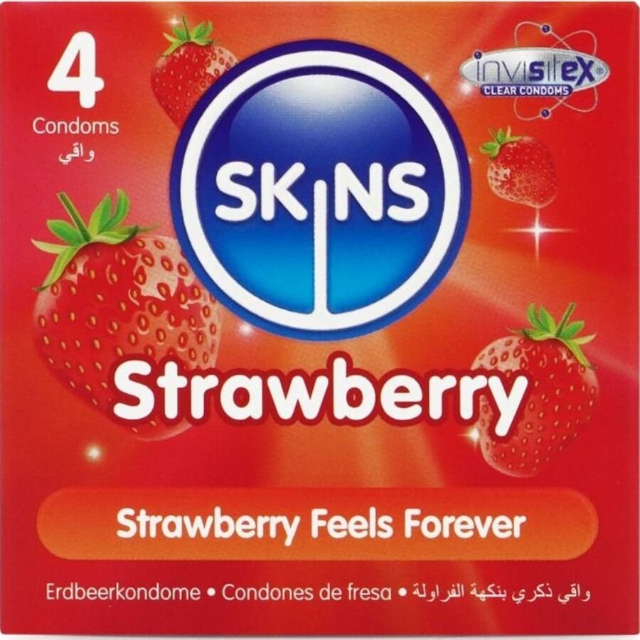 SKINS - PRESERVATIVOS PREMIUM SABOR FRESA PACK 4 SKINS