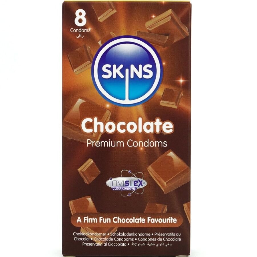 SKINS - PRESERVATIVOS PREMIUM SABOR CHOCOLATE PACK 8 SKINS
