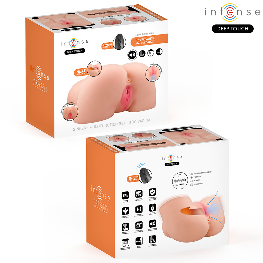 INTENSE DEEP TOUCH - GINGER MASTURBADOR ANO Y VAGINA CON EFECTO SUCCIÓN, CALOR, VIBRACIÓN Y VOZ CON CONTROL REMOTO 5.3 KG