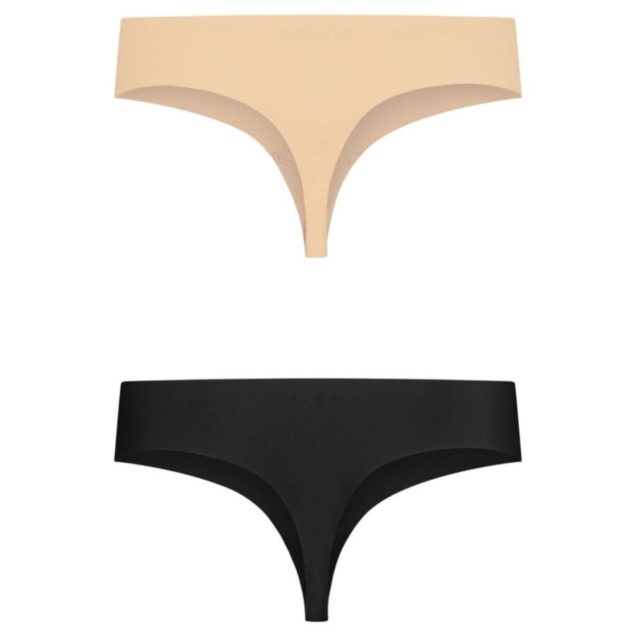 BYE-BRA - INVISIBLE THONG 2 PACK BEIGE & BLACK SIZE XL BYE BRA - UNDERWEAR
