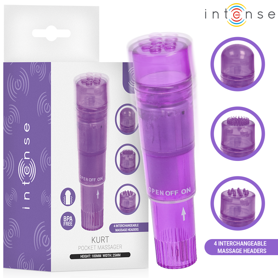 INTENSE - KURT MINI MASSAGER WITH 4 INTERCHANGEABLE HEADS PURPLE INTENSE FUN TOYS