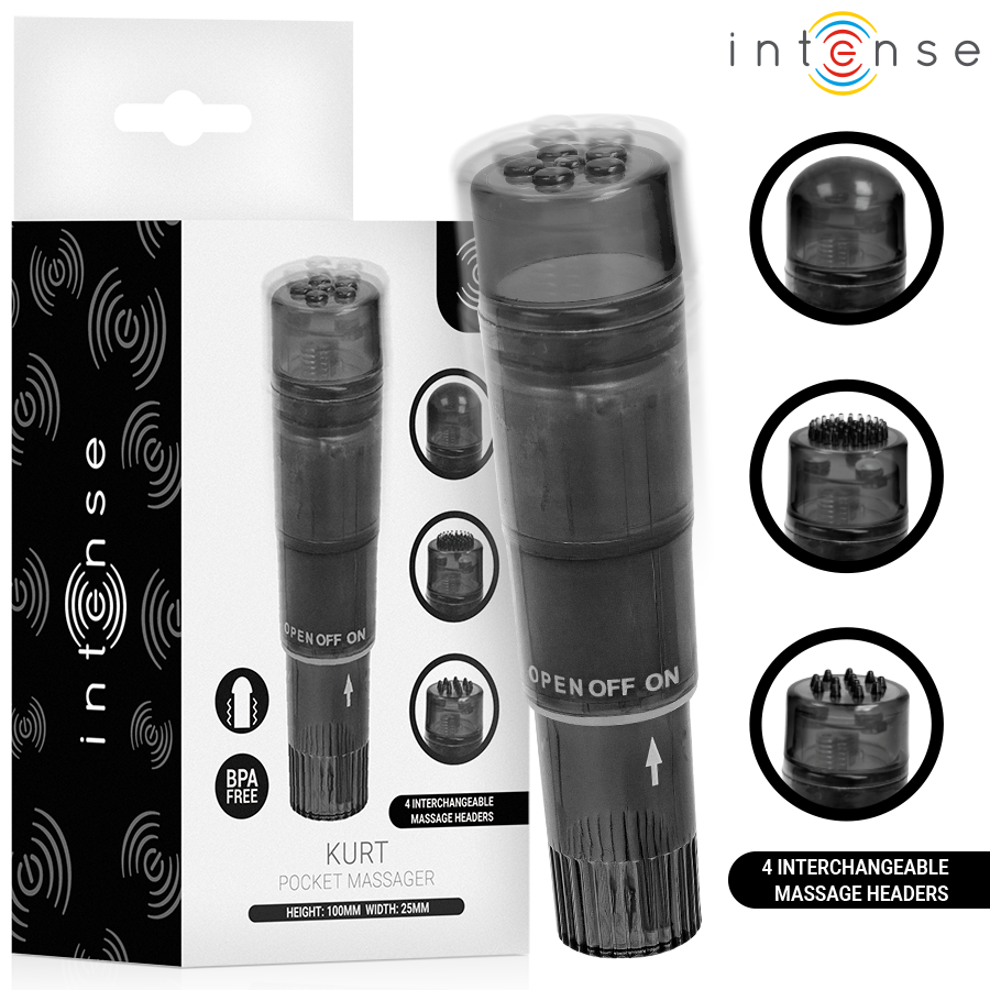 INTENSE - KURT MINI MASSAGER WITH 4 INTERCHANGEABLE HEADS BLACK INTENSE FUN TOYS