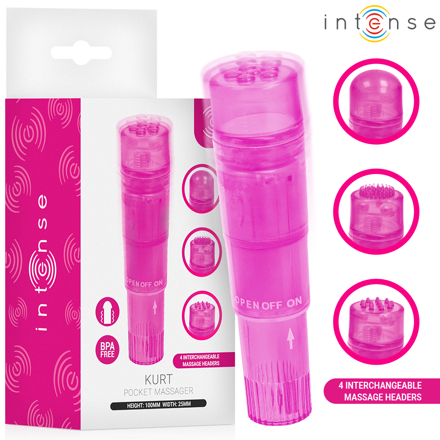 INTENSE - KURT MINI MASSAGER WITH 4 INTERCHANGEABLE HEADS PINK INTENSE FUN TOYS